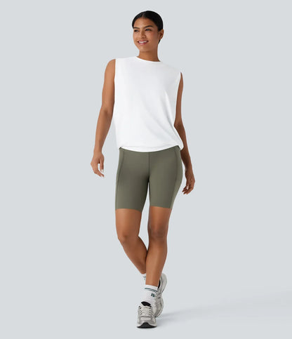 Round Neck Ruched Cool Touch Yoga Tank Top-UPF50+