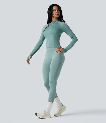 Seamless Flow Zipper Long Sleeve Thumb Hole Yoga Jacket