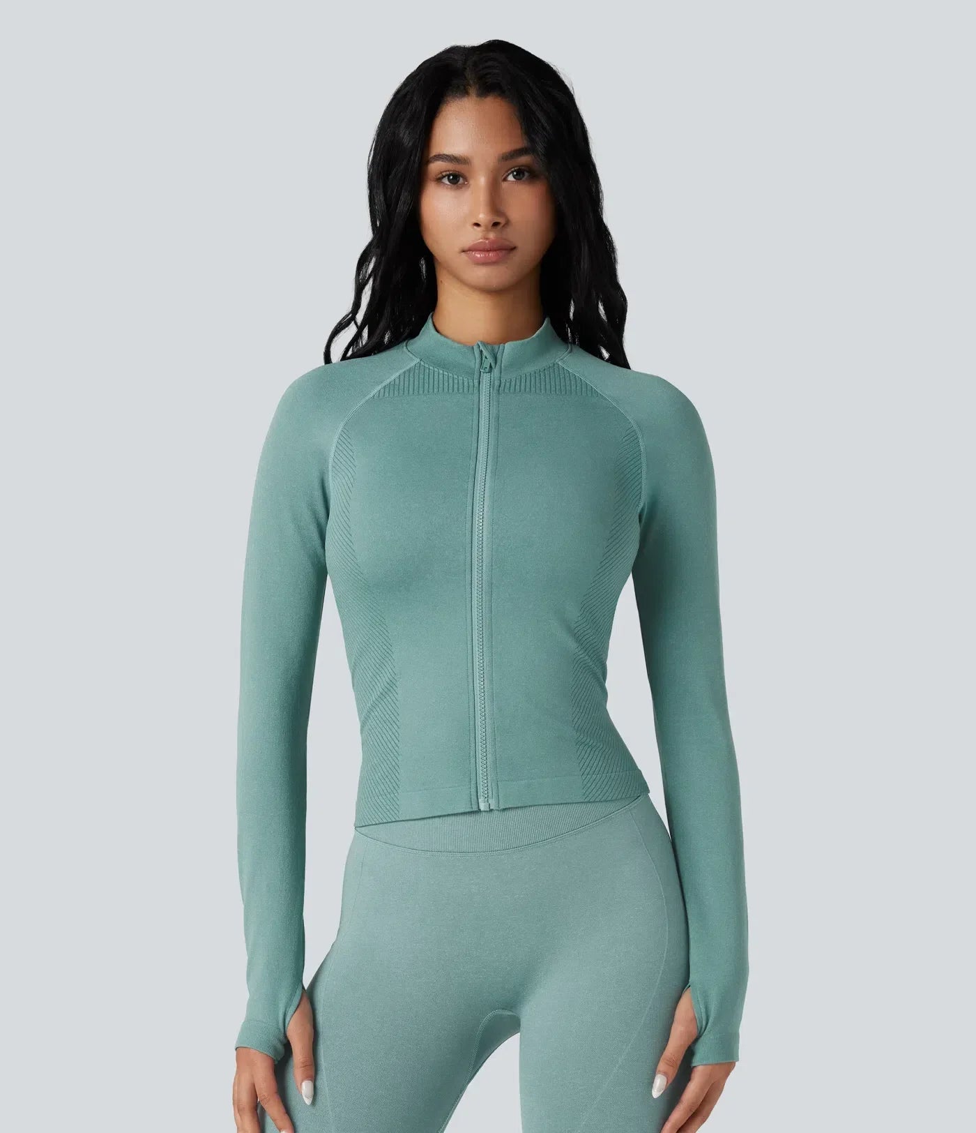 Seamless Flow Zipper Long Sleeve Thumb Hole Yoga Jacket