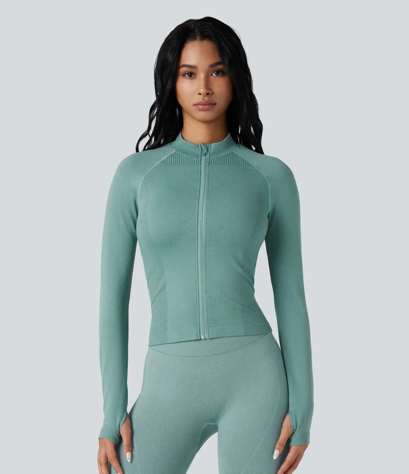 Seamless Flow Zipper Long Sleeve Thumb Hole Yoga Jacket